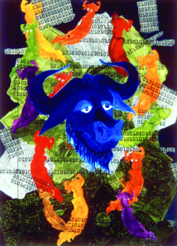 Poster featuring a blue GNU head