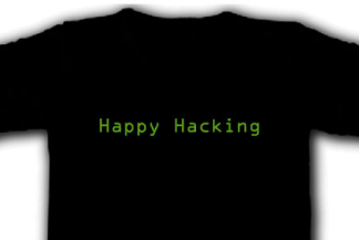 'Happy hacking' t-shirt, front